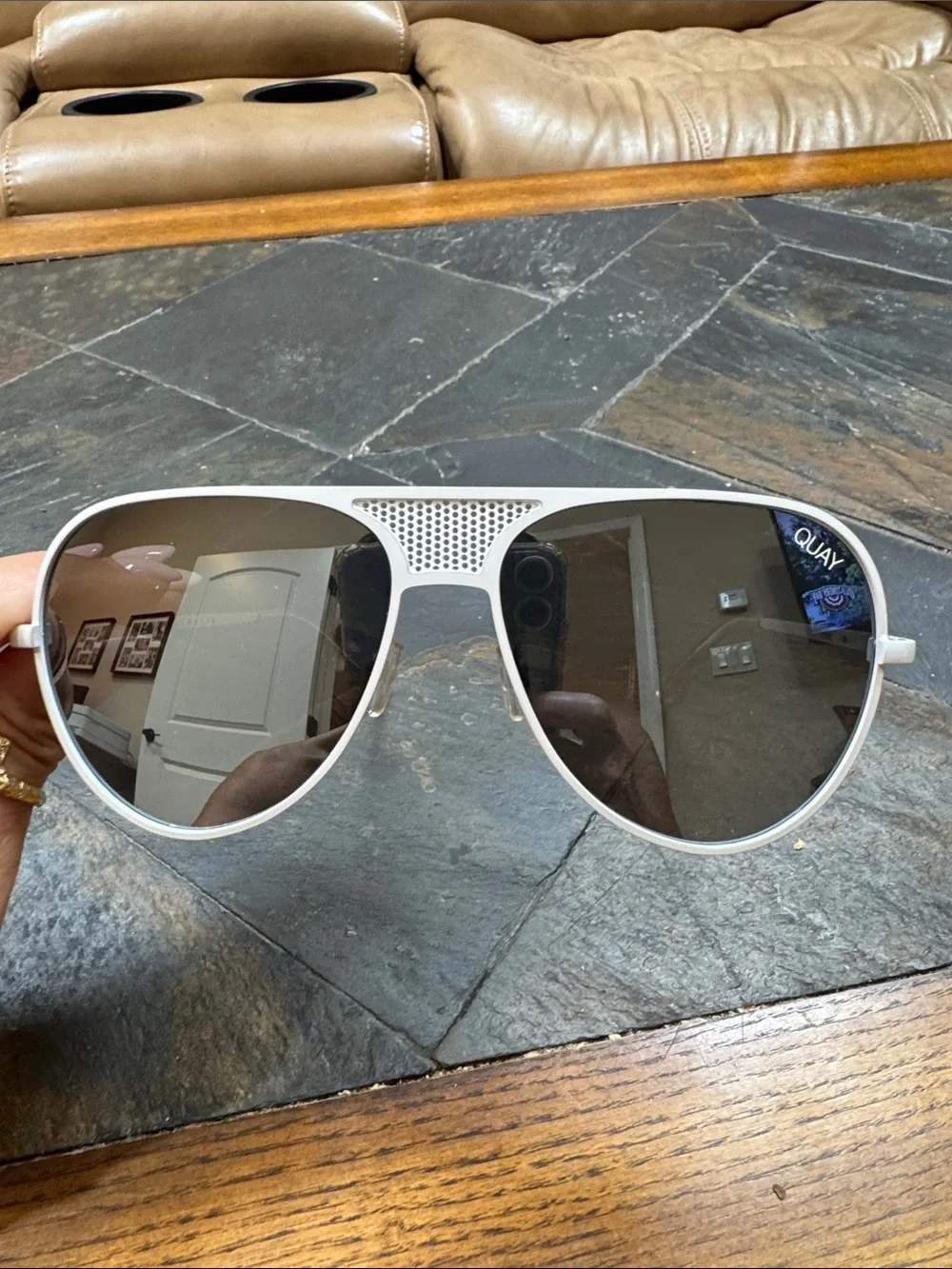Quay Australia Silver Aviator Sunglasses with Dark Lenses